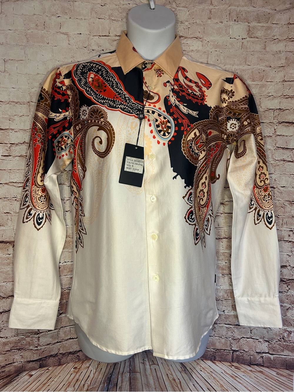 Barabas Men's Long Sleeve Button Down Shirt LT210 Orange Paisley Print